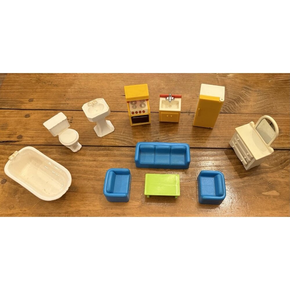 11pc Loving Family Doll House Furniture 70’s 80’s Vintage Kitchen Living Bedroom